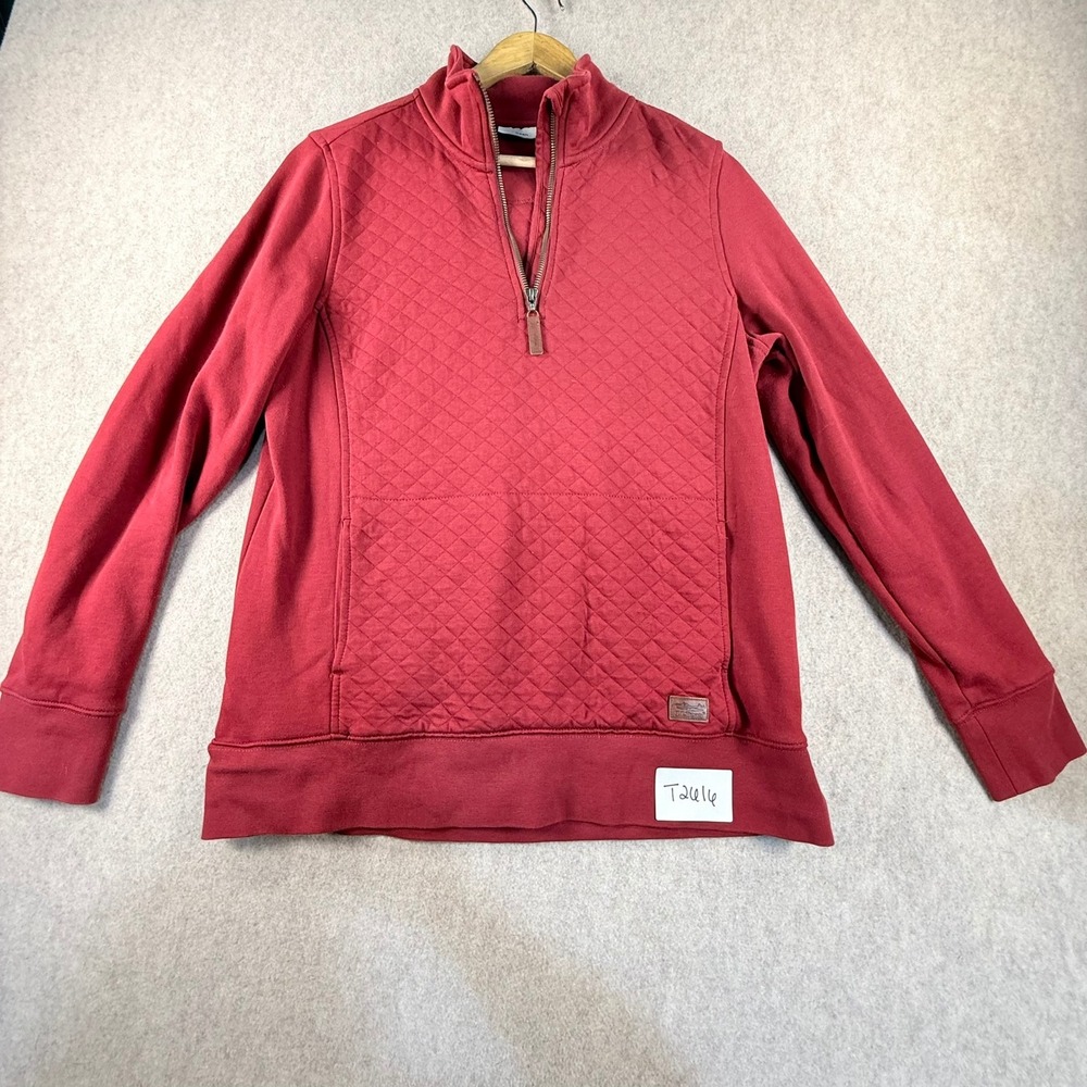 LL Bean Mens Red Quilted Quarter Zip Pullover Sweatshirt Medium Mock Neck